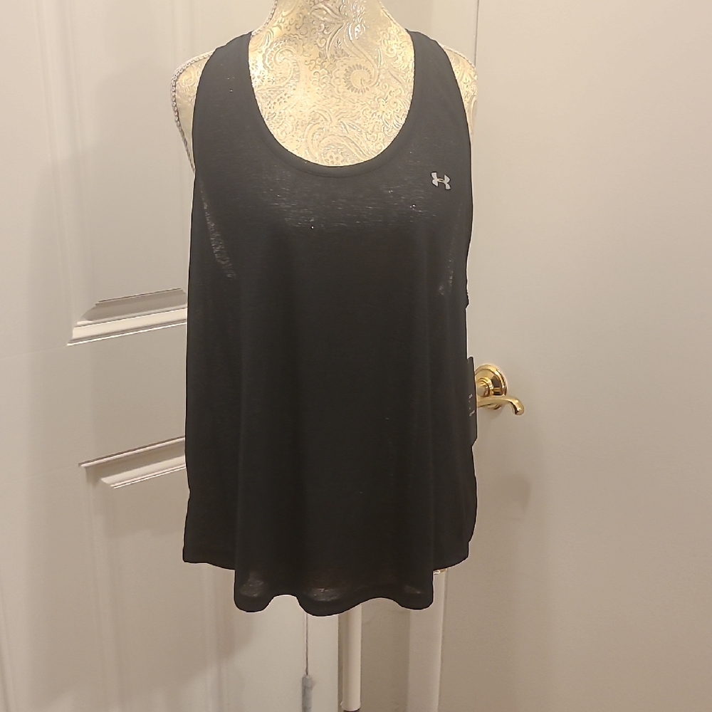 Under Armour Black Sheer Shimmery Sleeveless Tank Top; size XL
